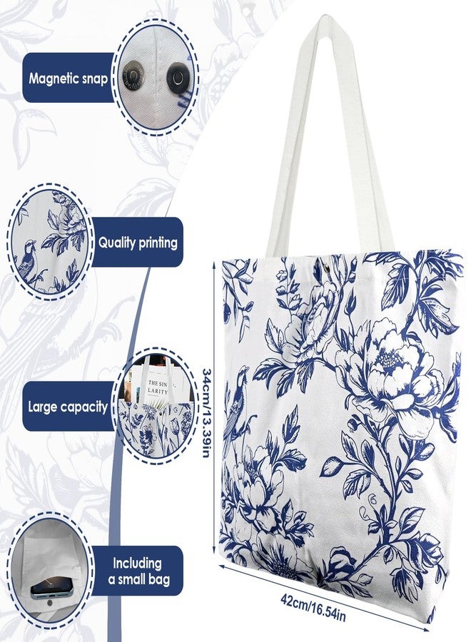 Kuabiz 6 Pcs Floral Canvas Tote Bags Bulk for Women Chinoiserie Tote Bag Aesthetic Reusable Grocery Bags for Travel Shopping (Chinoiserie) - Image 2